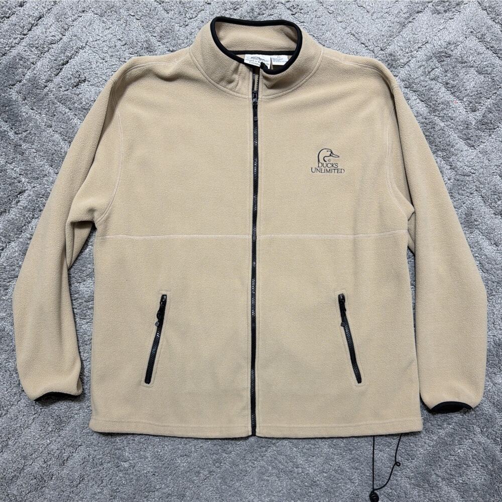 Ducks Unlimited Jacket Men XXL Beige Fleece Windbreaker Hiking Outdoor Full Zip